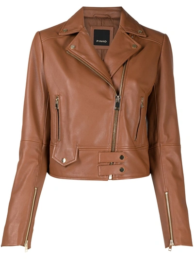 Pinko Sensibile Leather Biker Jacket In Brown | ModeSens
