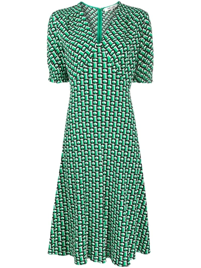 Shop Diane Von Furstenberg Jemma Cinch-sleeve Crepe Midi Dress In Green