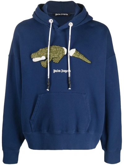 Shop Palm Angels Crocodile Patch Logo Hoodie In Blue