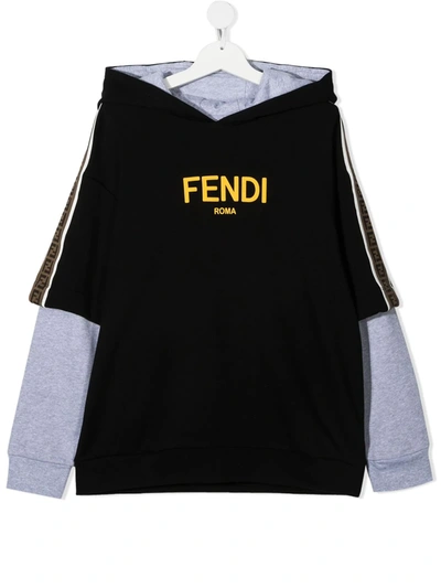 Shop Fendi Teen Logo Print Layered-effect Hoodie In Black
