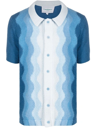 Shop Casablanca Embroidered Button-down Polo Shirt In Blue