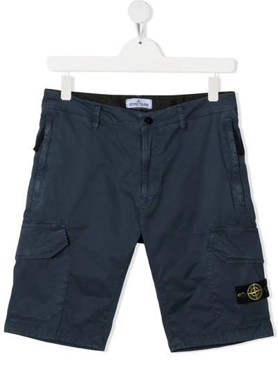 Shop Stone Island Junior Teen Logo Patch Cargo Shorts In Blue