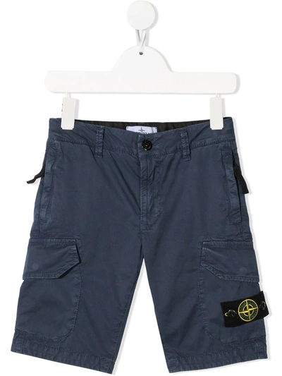 Shop Stone Island Junior Logo Patch Cargo Shorts In Blue