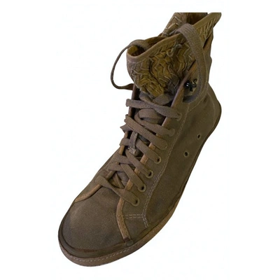 Pre-owned Diesel Black Gold Cloth High Trainers In Green