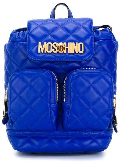 Moschino Quilted Leather Backpack In Blue
