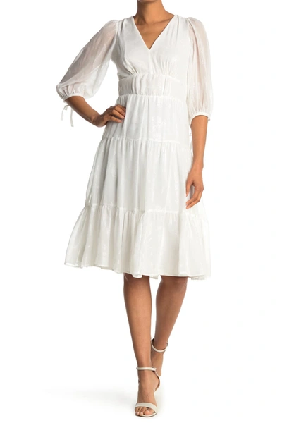 Shop Calvin Klein Chiffon Tier Peasant Dress In Wht Wht