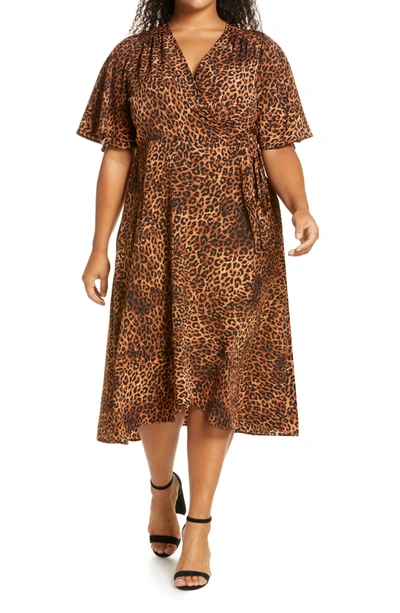 Shop Bobeau Orna Wrap Dress In Textured Leopard