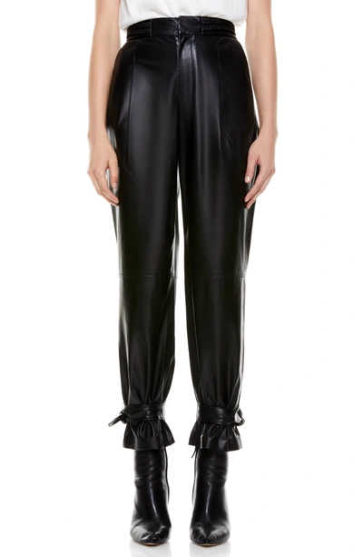 Shop Alice And Olivia Ivette Crop Bow Leather Pants In Black