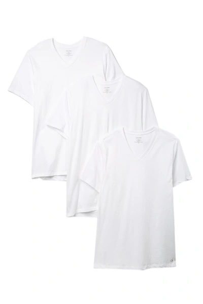Shop Calvin Klein 3-pack Cotton V-neck T-shirt In 100 White