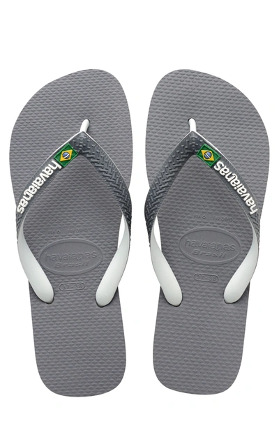 Shop Havaianas Brazil Mix Flip Flop Sandal In Steel Grey/wht/wht