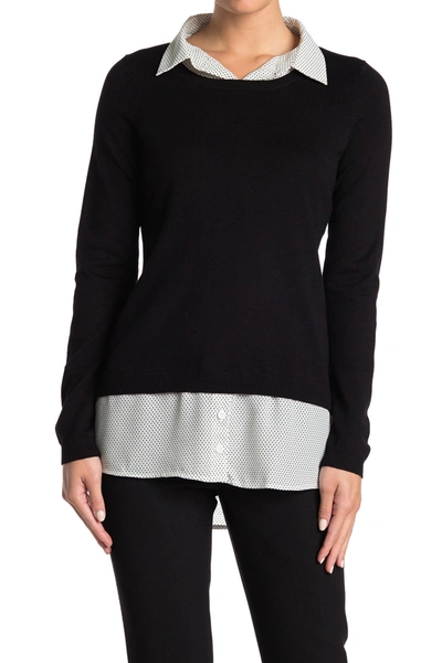 Shop Adrianna Papell Shirttail Twofer Sweater In Blkwivyblk