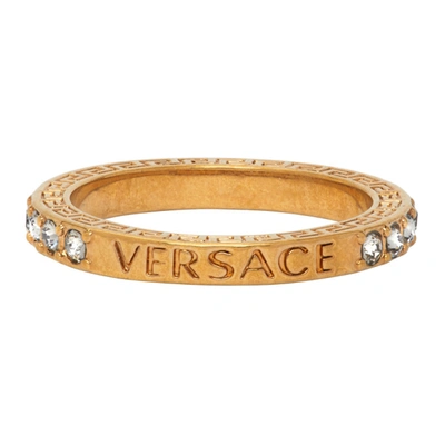 Shop Versace Gold Rhinestone Ring In K41t Gldblk