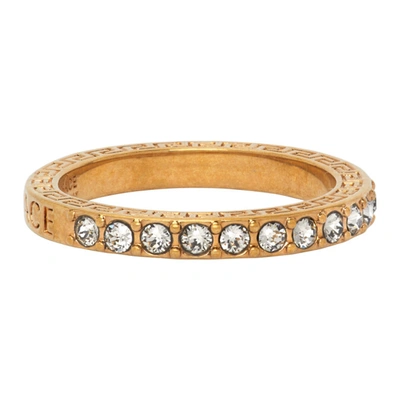 Shop Versace Gold Rhinestone Ring In K41t Gldblk