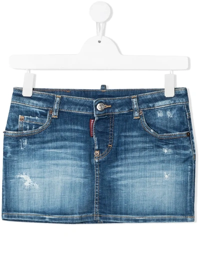 Shop Dsquared2 Teen Faded Denim Skirt In Blue
