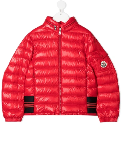 Shop Moncler Funnel-neck Padded Jacket In Red