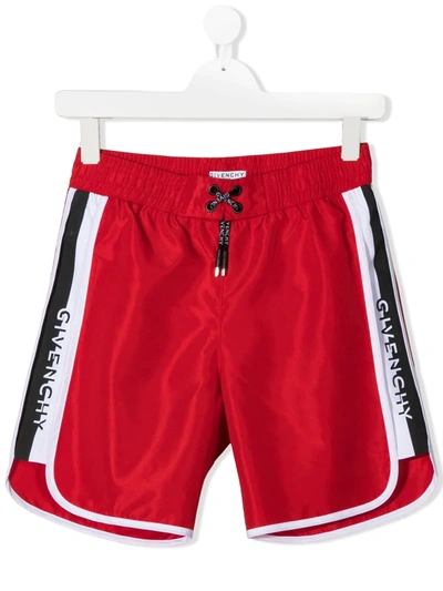 Shop Givenchy Teen Logo-embellished Swim Shorts In Red