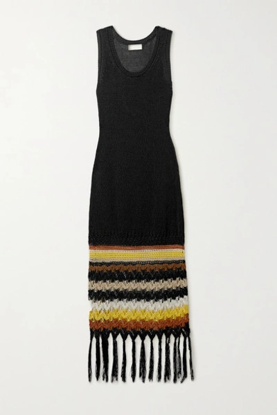 Shop Wales Bonner Lucia Crochet-trimmed Linen-blend Maxi Dress In Black