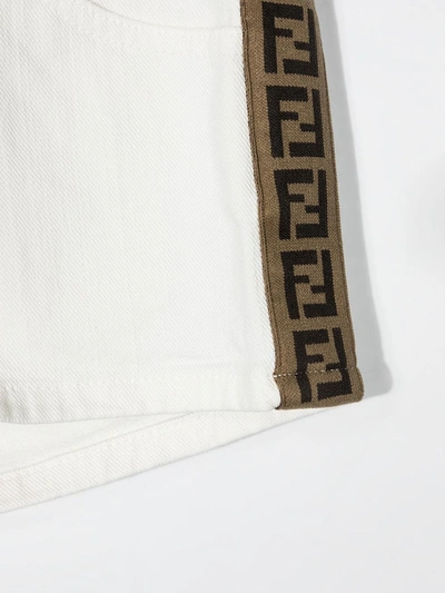 Shop Fendi Ff-logo Tape Denim Shorts In White