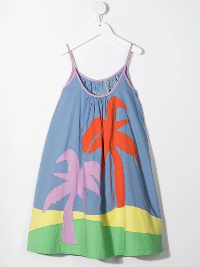 Shop Stella Mccartney Palm Tree Patches Dress In Blue