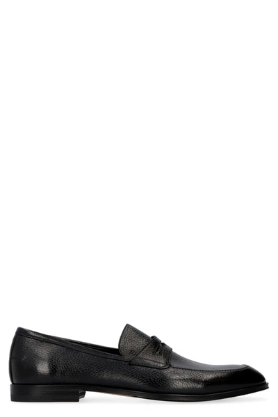 Shop Bally Webb Pebbled Leather Loafers In Black