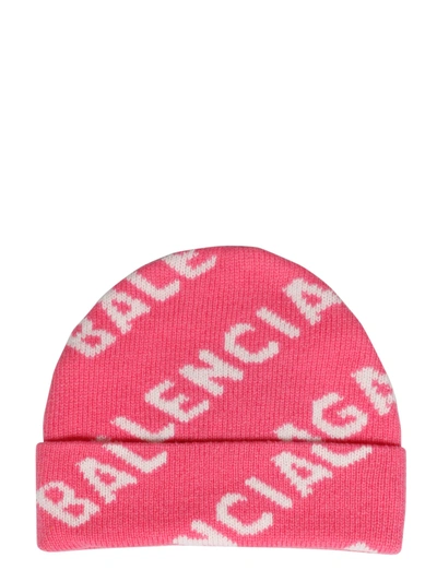 Shop Balenciaga Diagonal Logo Beanie In Pink & Purple