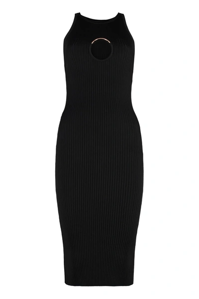 Shop Versace Ribbed Knit Dress In Black
