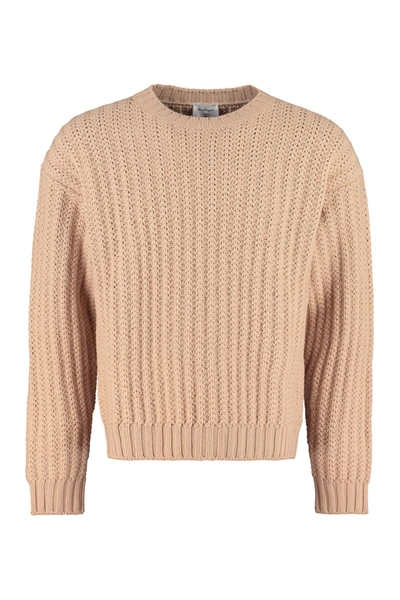 Shop Ferragamo Crew-neck Wool Sweater In Beige