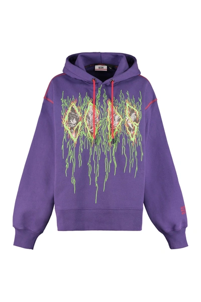 Shop Gcds Printed Cotton Sweatshirt In Purple