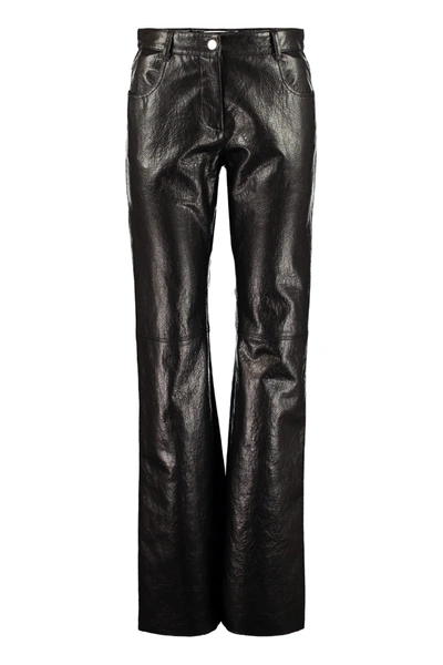 Shop Msgm Faux Leather Trousers In Black