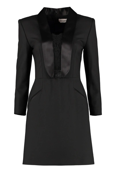 Shop Alexander Mcqueen Blazer Dress With Lace Details In Black