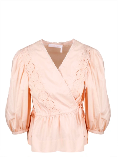 Shop See By Chloé Embroidered Poplin Top In Pink & Purple
