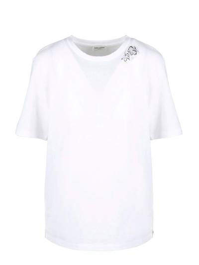 Shop Saint Laurent Tropical Flower Print T-shirt In White