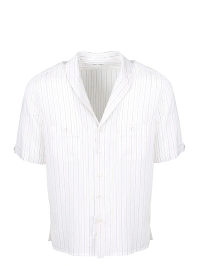 Shop Saint Laurent Shawl Collar Striped Shirt In White