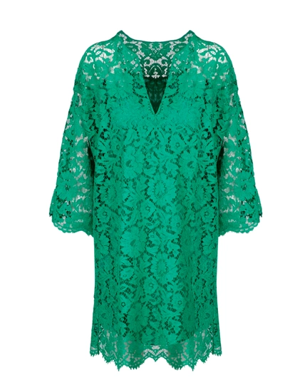 Shop Valentino Heavy Lace Kaftano Dress In Green