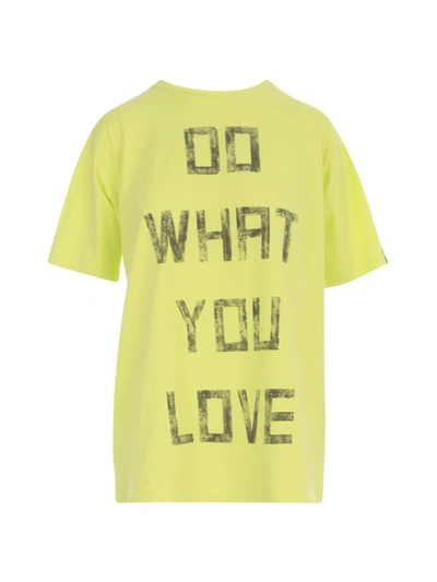Shop Golden Goose T-shirt Aira Boyfriend S/s Do What You Love Big On Back/digital/washed Effect In Lime Black