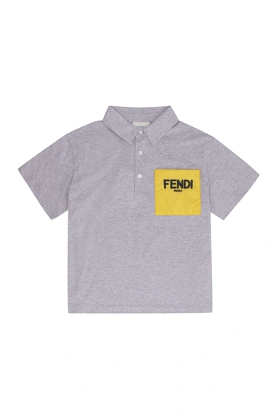 Shop Fendi Chest-pocket Cotton Polo Shirt In Grey