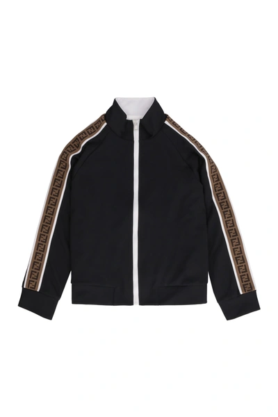 Shop Fendi Contrasting Stripes Full-zip Jacket In Black