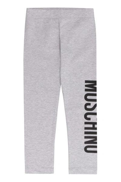 Shop Moschino Logo Print Cotton Leggings In Grey
