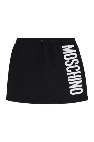 Shop Moschino Logo Cotton Mini-skirt In Black