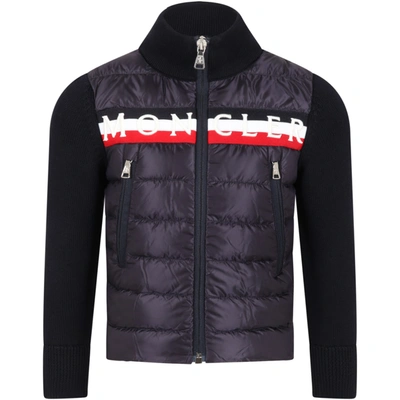 Shop Moncler Blue Cardigan For Boy