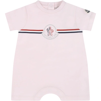 Shop Moncler Pink Romper For Babygirl With Logo