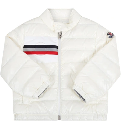 Shop Moncler Ivory Alipos Jacket For Babykids With Logo