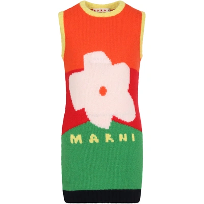 Shop Marni Multicolor Dress For Girl With Flower