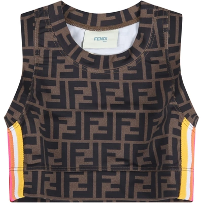 Shop Fendi Brown Top For Girl With Double Ff