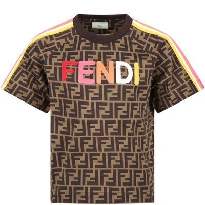 Shop Fendi Brown T-shirt For Girl With Double Ff