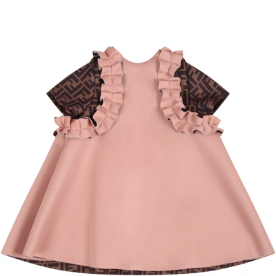 Shop Fendi Pink Dress For Babygirl With Iconic Double Ff In Fuchsia