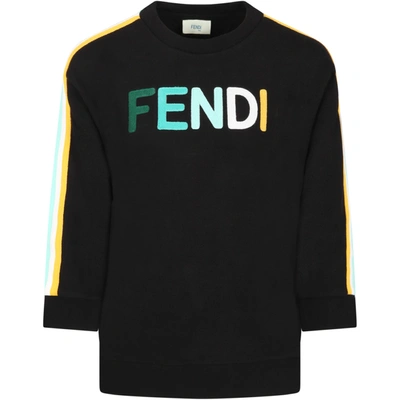Shop Fendi Black Sweatshirt For Kids With Colorful Logo