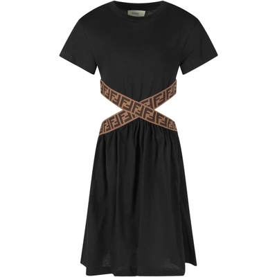 Shop Fendi Black Dress With Double Ff For Girl