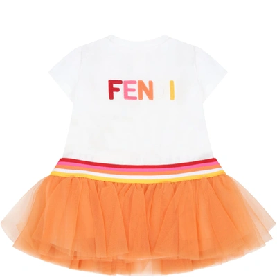 Shop Fendi White Dress For Babygirl With Logo