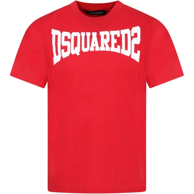 Shop Dsquared2 Red T-shirt For Kids With Logo